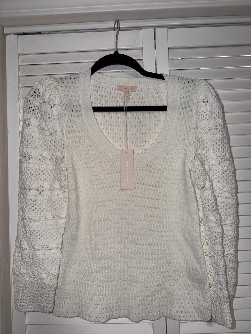 Rebecca Taylor Ivory Open-Knit Scoop Neck Sweater